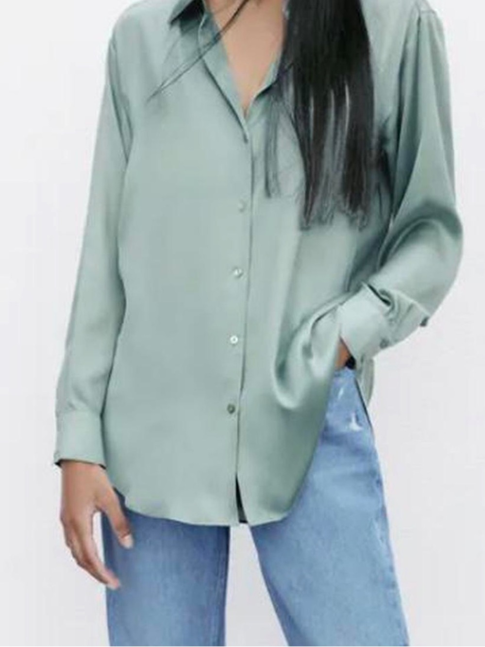Zara Light Sage Button-Down Shirt